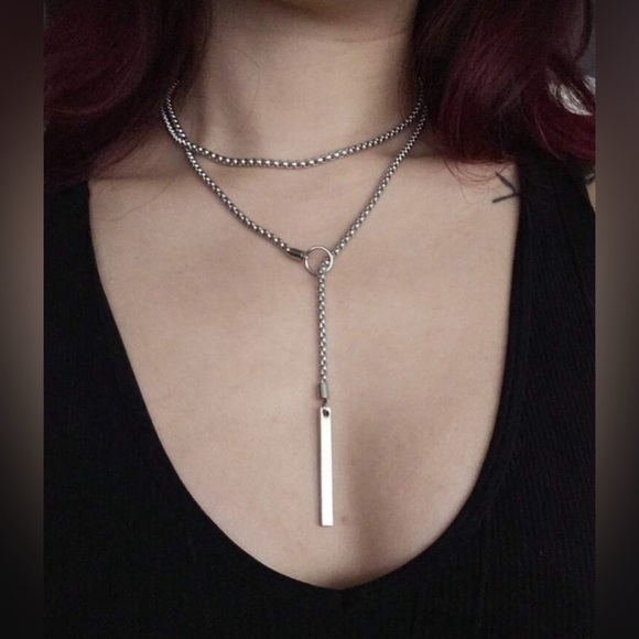 Silver Plated Stainless Steel Lariat Necklace Stainless Steel Long Drop Necklace - Picture 3 of 4